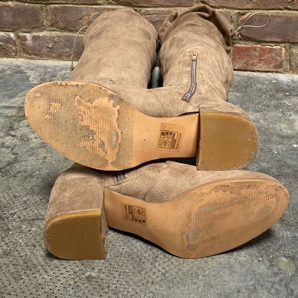 Yoki Tan Faux Suede Over The Knee Boots Size 9 - Picture 7 of 10